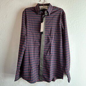 Perry Ellis Men's Slim Fit Stretch Striped Long Sleeve Shirt Navy Small New $98